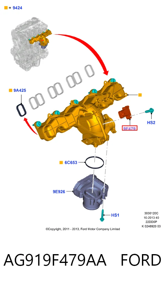 AG919F479AA Ford Sensor, presión colector de admisión 