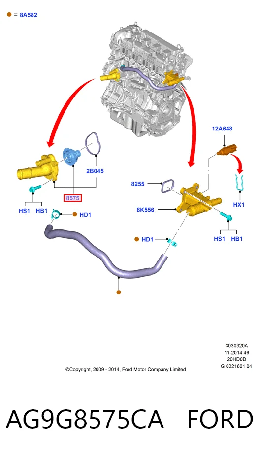 AG9G8575CA Ford Caja del termostato