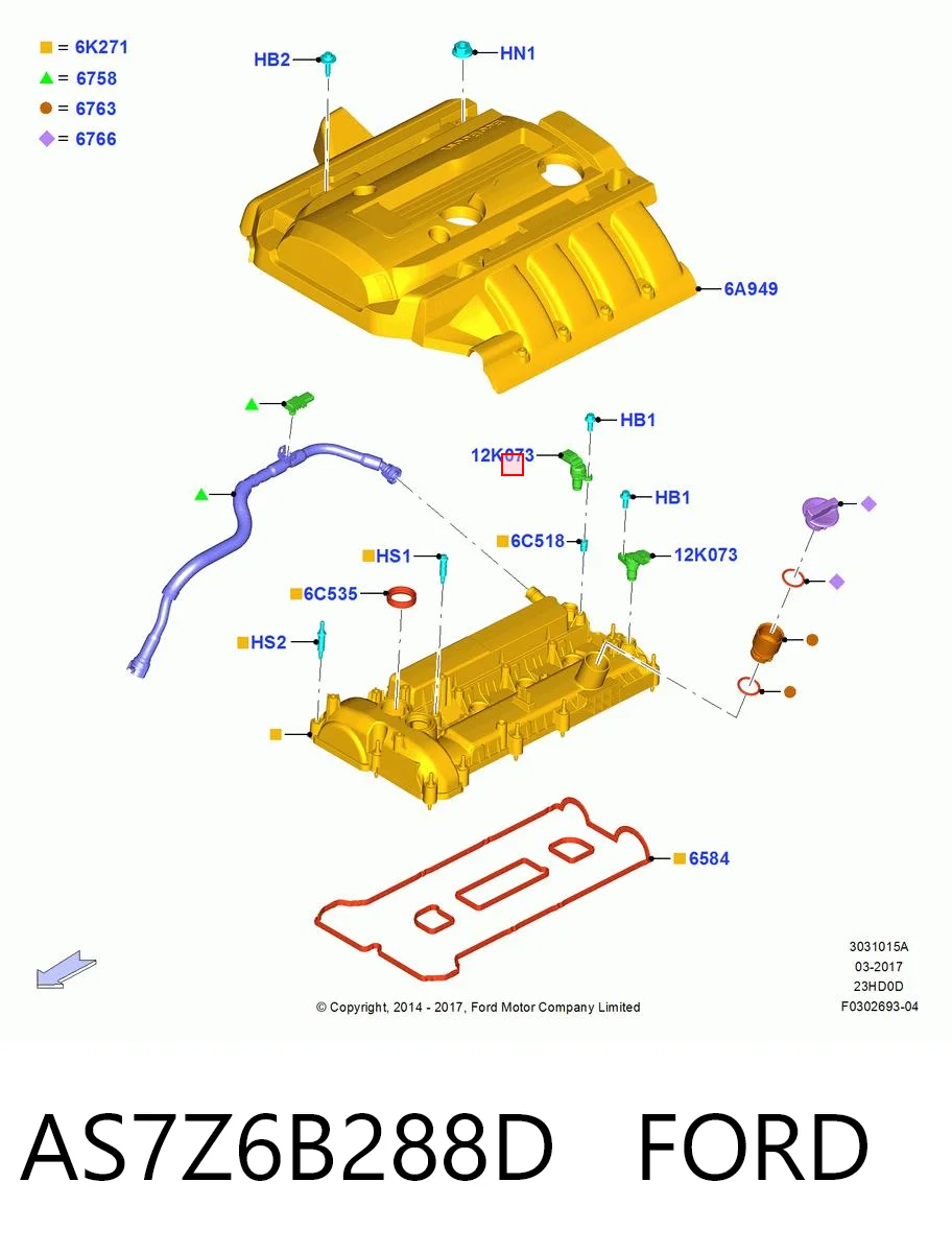 AS7Z6B288D Ford Sensor posición arbol de levas
