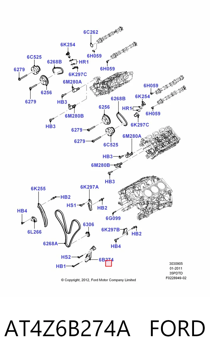 AT4Z6B274A Ford Tensor inferior de la cadena de distribución
