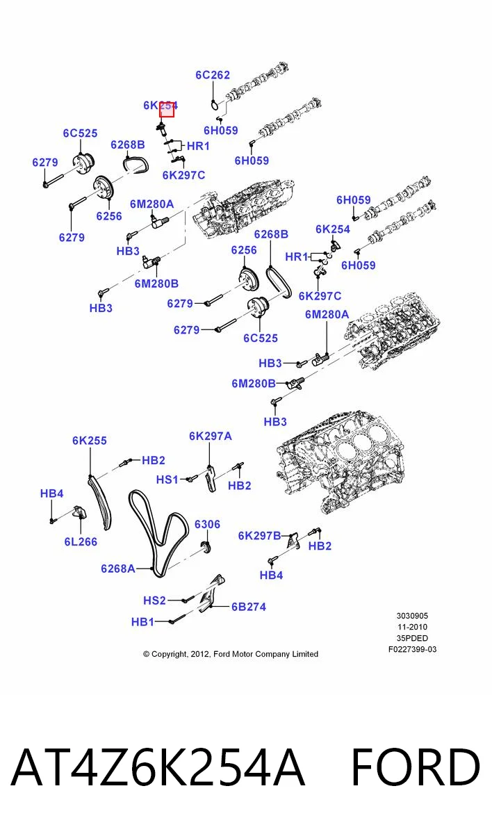AT4Z6K254A Ford Tensor de cadena de distribución