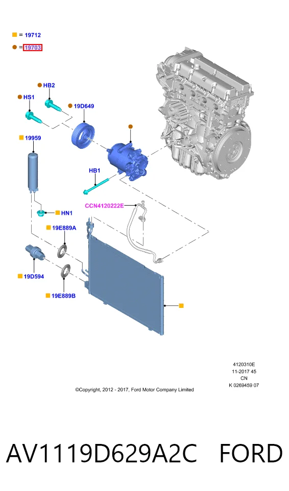 AV1119D629A2C Ford Compresor climatizador