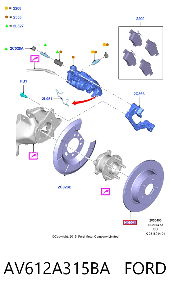 Disco de freno trasero AV612A315BA FORD