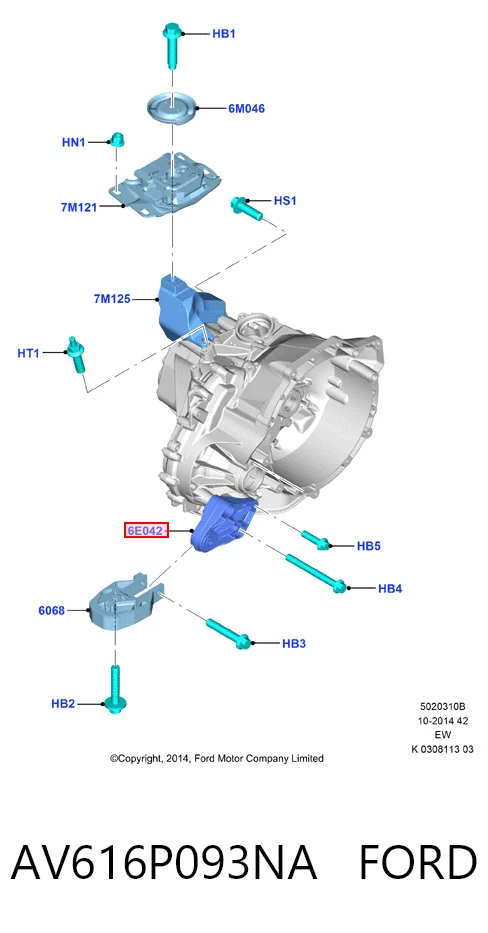 AV616P093NA Ford Soporte de cojín de la caja de cambios