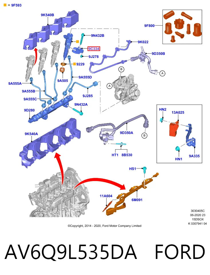 Soporte del inyector AV6Q9L535DA FORD