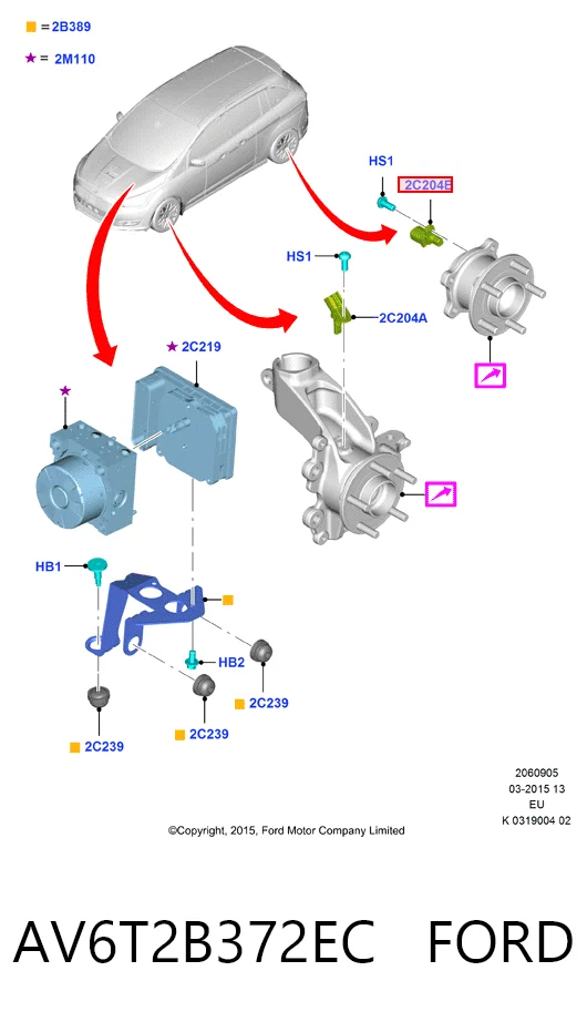 AV6T2B372EC Ford Sensor de freno, trasero