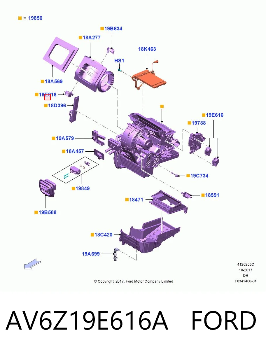 AV6Z19E616A Ford Actuador de compuerta de calefacción