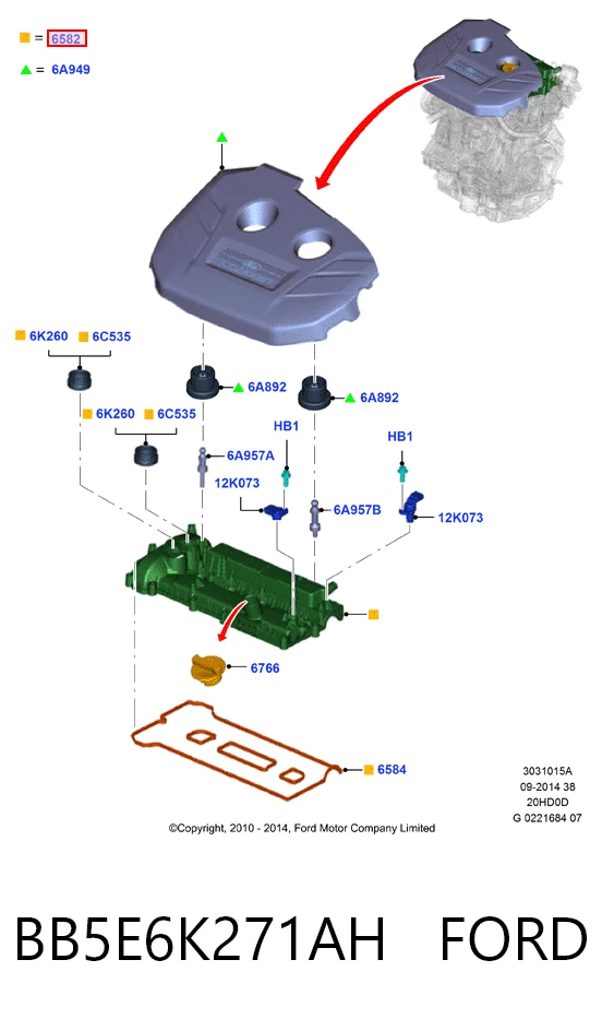 Tapa de balancines BB5E6K271AH FORD