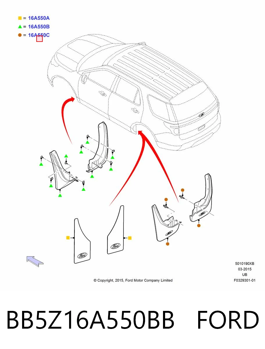 Juego de faldillas guardabarro traseros para Ford Explorer  U5
