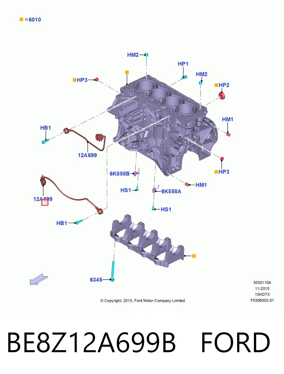 BE8Z12A699B Ford Sensor de detonación