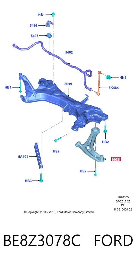 BE8Z3078C Ford Brazo inferior derecho de la suspensión delantera