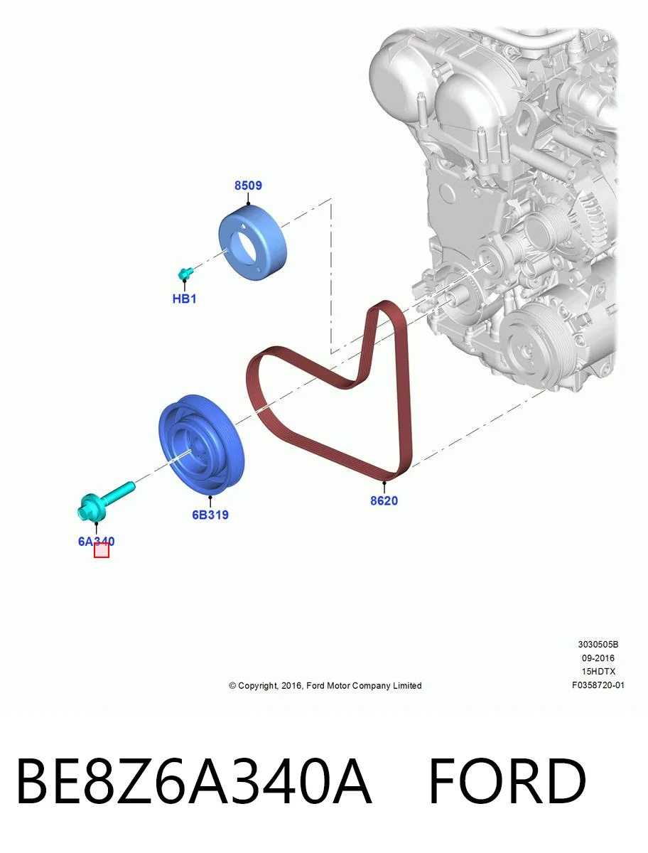 BE8Z6A340A Ford Perno de la polea del cigüeñal