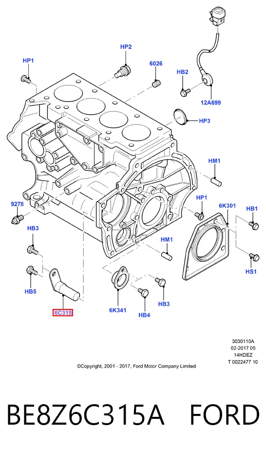 BE8Z6C315A Ford Sensor de posición del cigüeñal