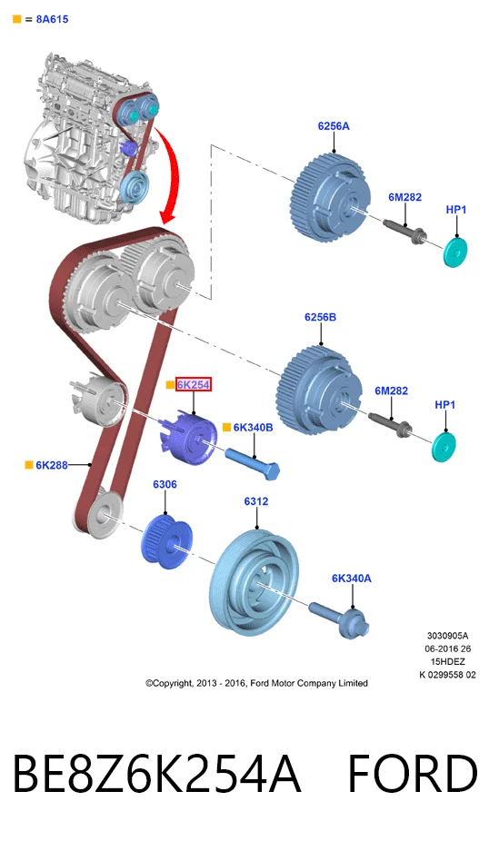 BE8Z6K254A Ford Rodillo de cadena