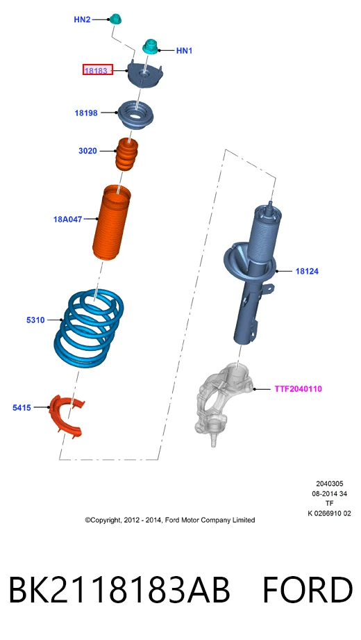 Soporte del amortiguador delantero BK2118183AB FORD