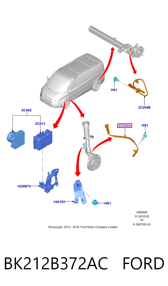 Sensor ABS delantero BK212B372AC FORD