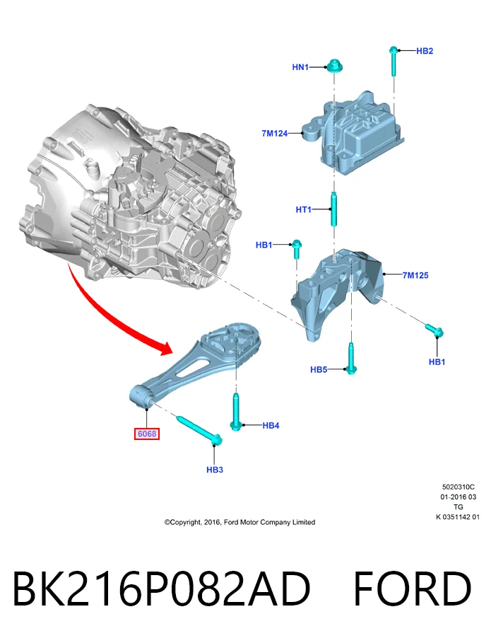 BK216P082AD Ford Taco de motor