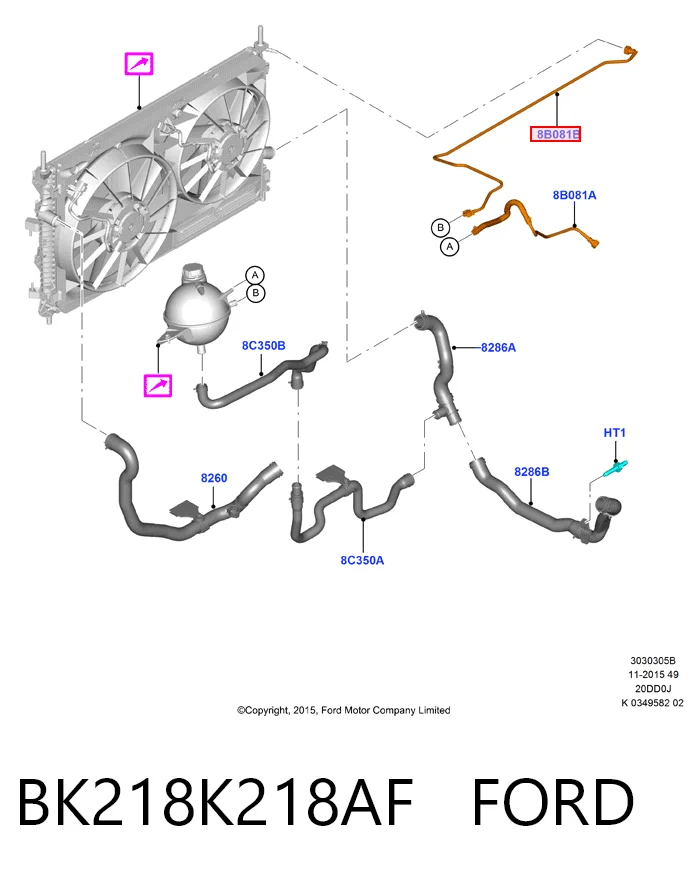 Manguera superior del depósito de expansión BK218K218AF FORD