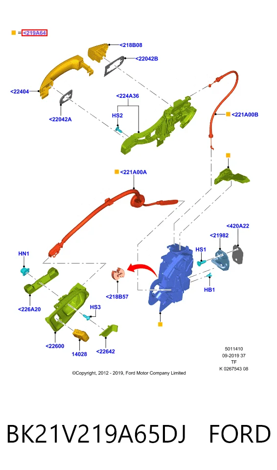 BK21V219A65DJ Ford Cerradura de puerta