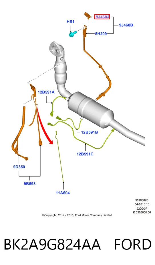 BK2A9G824AA Ford Sensor, presión gas de escape
