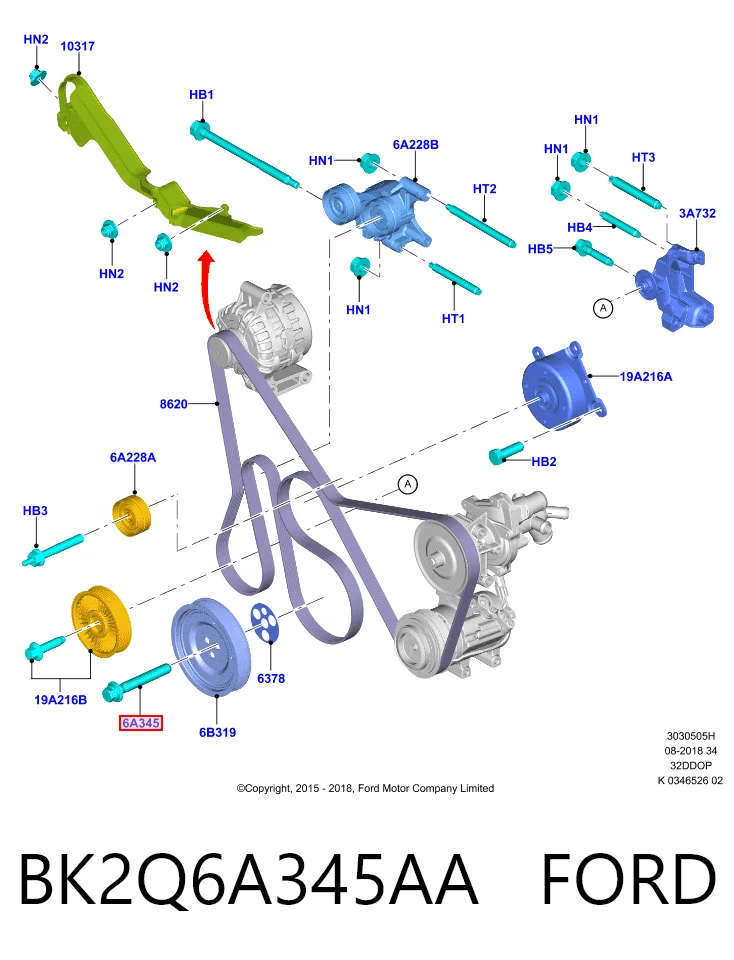 Perno de la polea del cigüeñal BK2Q6A345AA FORD