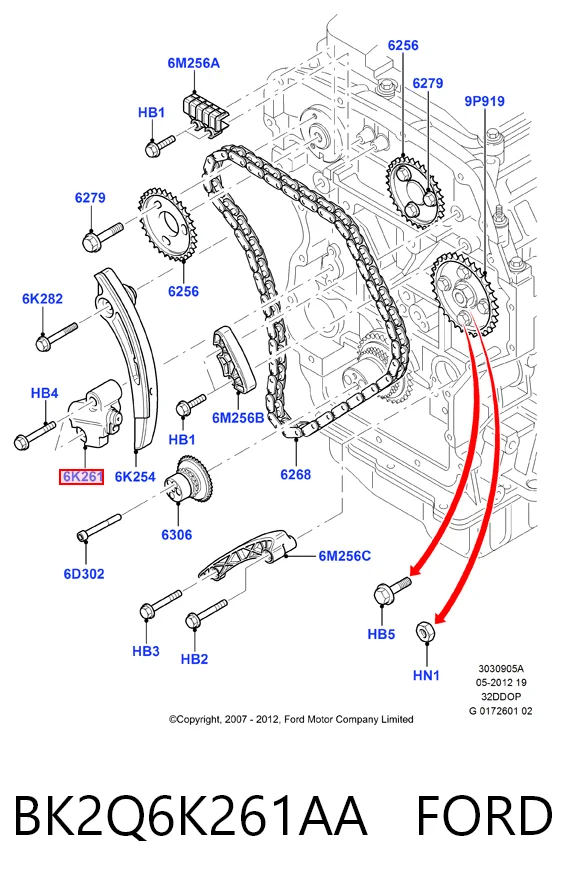 BK2Q6K261AA Ford Tensor de cadena de distribución
