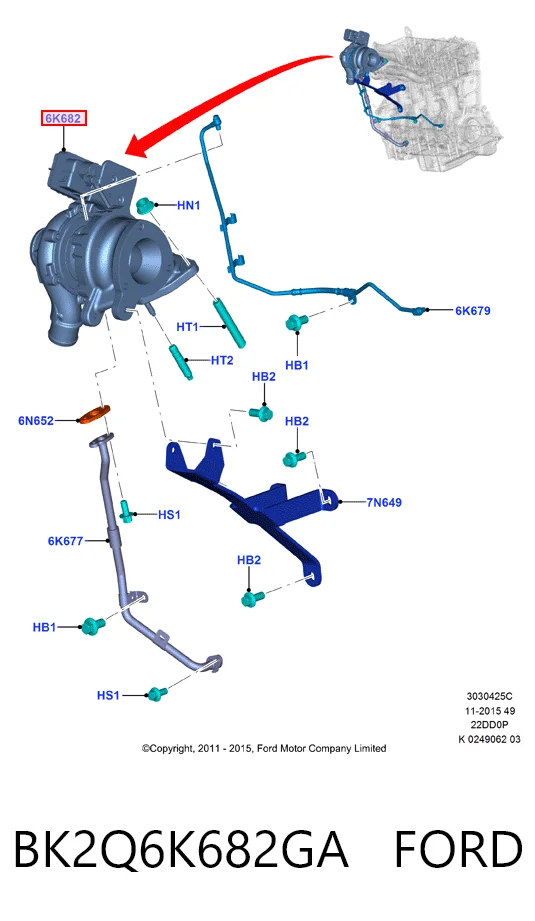 BK2Q6K682GA Ford Turbo para motor