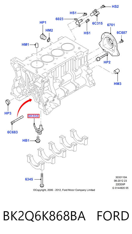 BK2Q6K868BA Ford Tobera de aceite