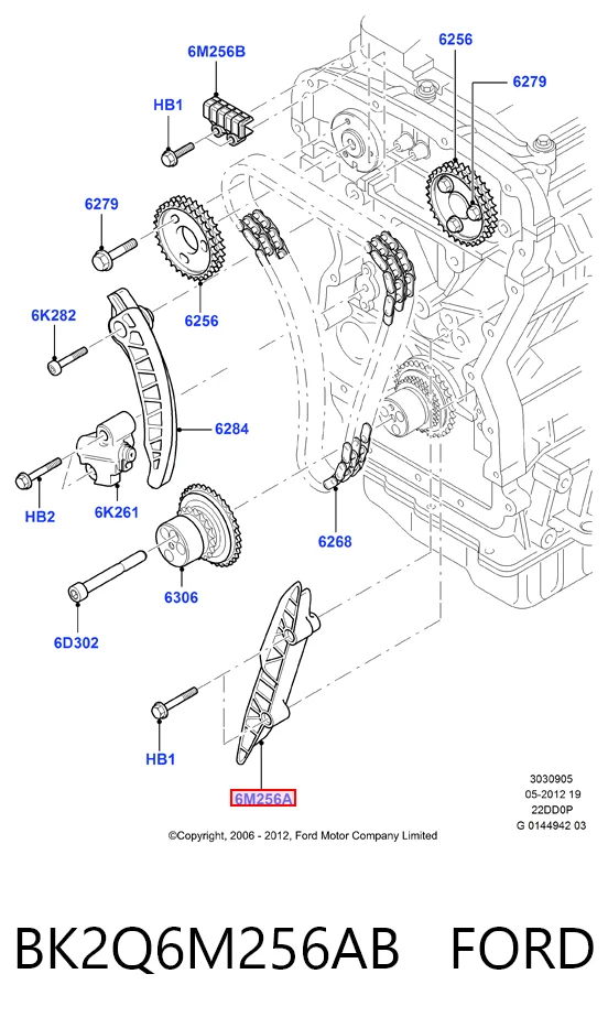  Guía derecha de cadena de distribución Ford Transit 6