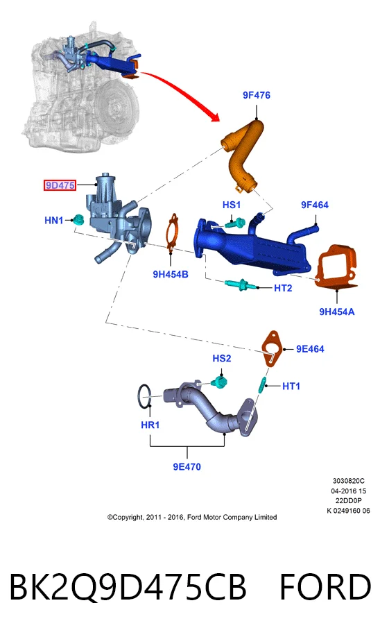 BK2Q9D475CB Ford Válvula EGR