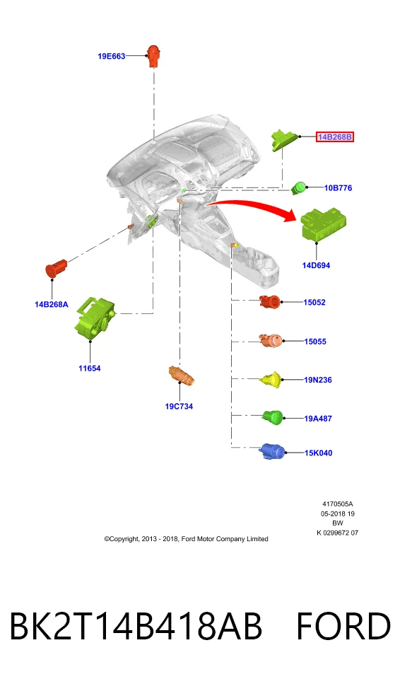 BK2T14B418AC Ford Botón de desactivación del airbag