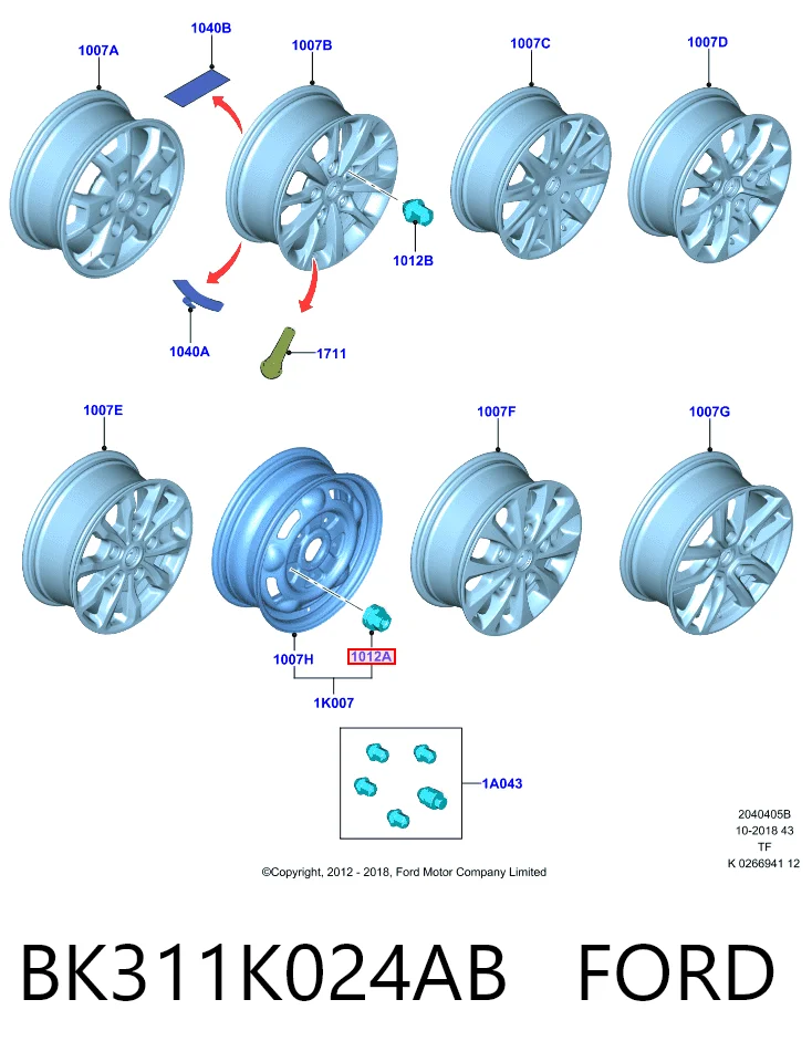 Tuerca de rueda BK311K024AB FORD