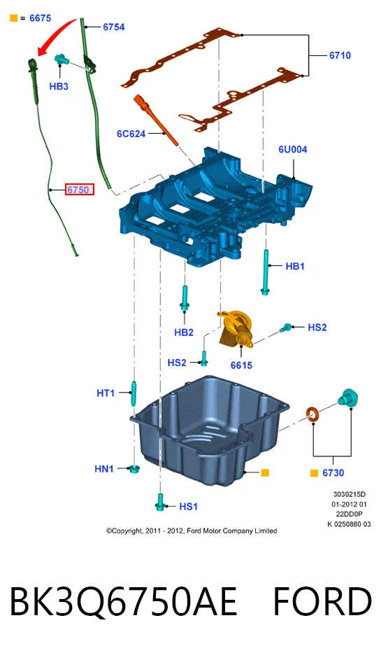 BK3Q6750AE Ford Medidor de aceite
