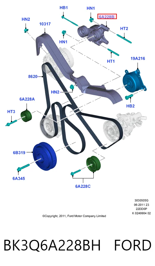 BK3Q6A228BH Ford Tensor de correa de alternador
