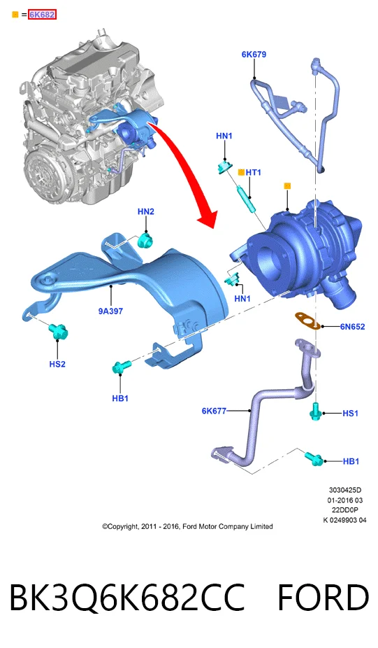 BK3Q6K682CC Ford Turbo para motor