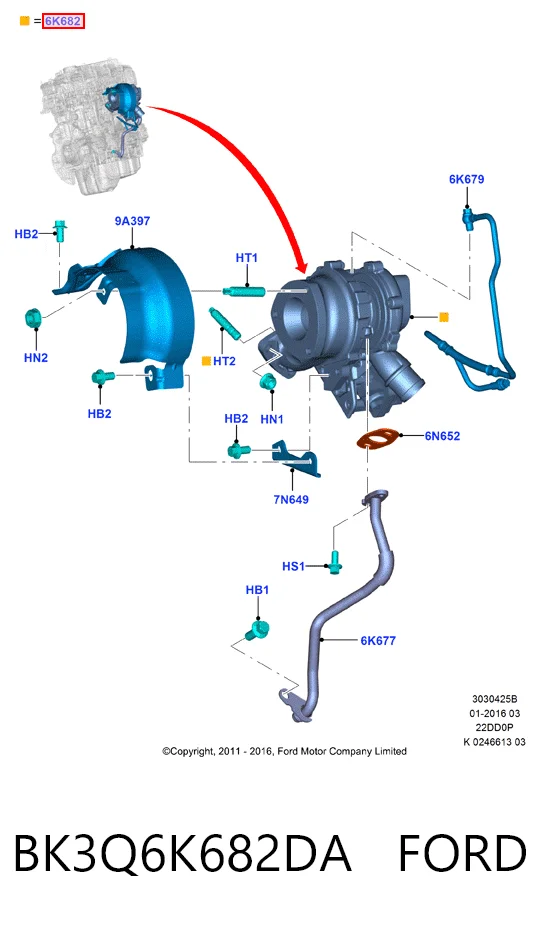 BK3Q6K682DA Ford Turbo para motor
