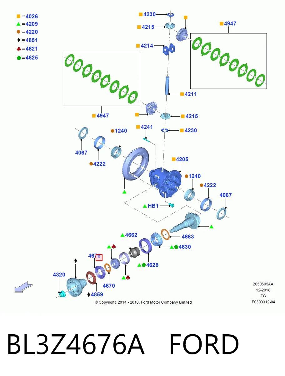 BL3Z4676A Ford Retén del piñón del diferencial trasero
