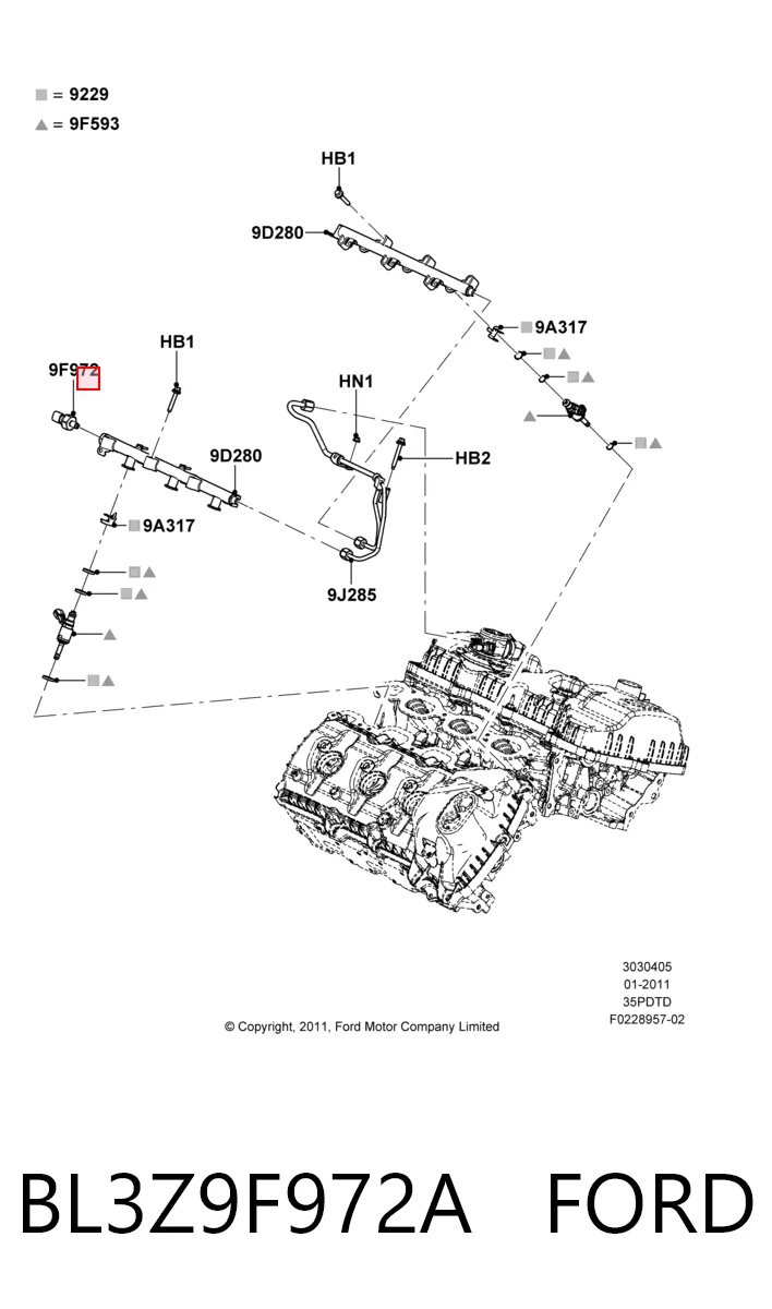 BL3Z9F972A Ford Sensor de presión de combustible