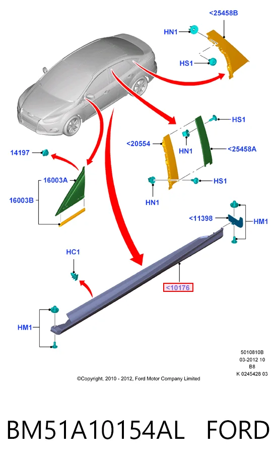 BM51A10154AL Ford Moldura exterior derecha del umbral