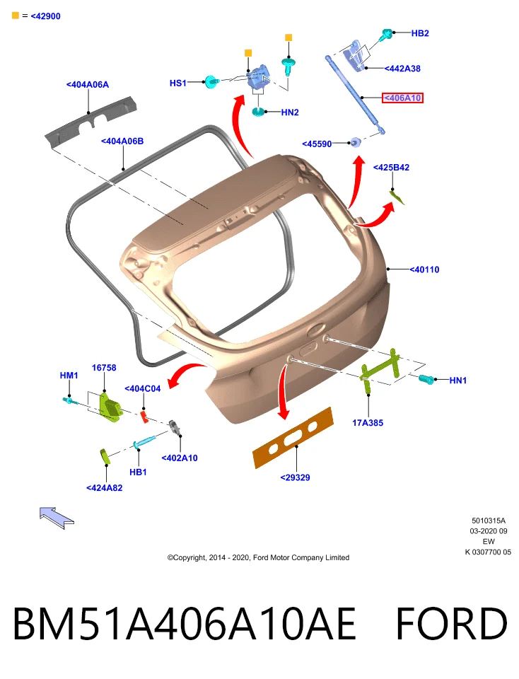 BM51A406A10AE Ford Amortiguador de porton
