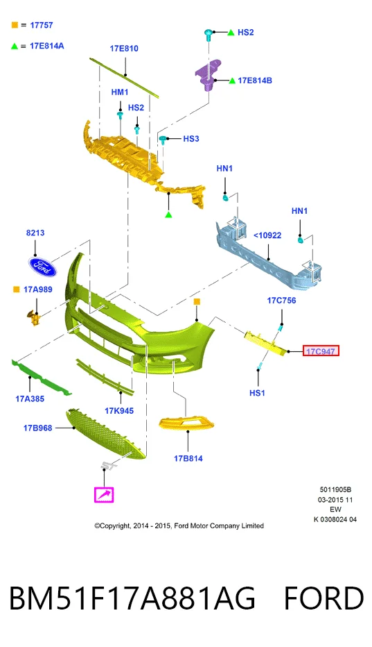 BM51F17A881AG Ford Soporte de parachoques delantero derecho