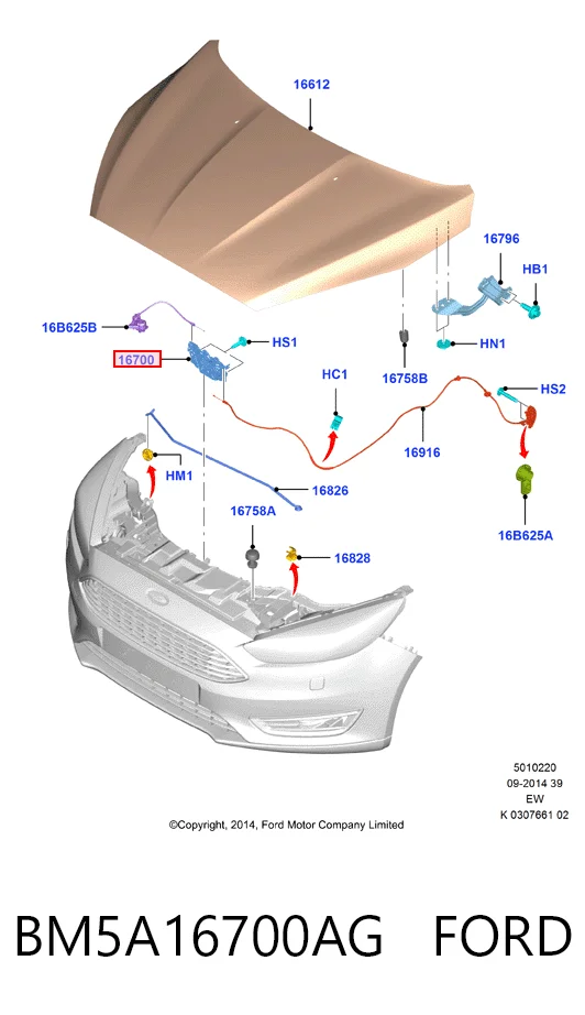  Cerradura de capó Ford Focus 3