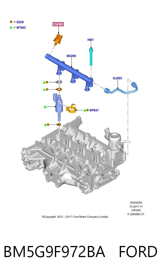 BM5G9F972BA Ford Sensor de presión de combustible