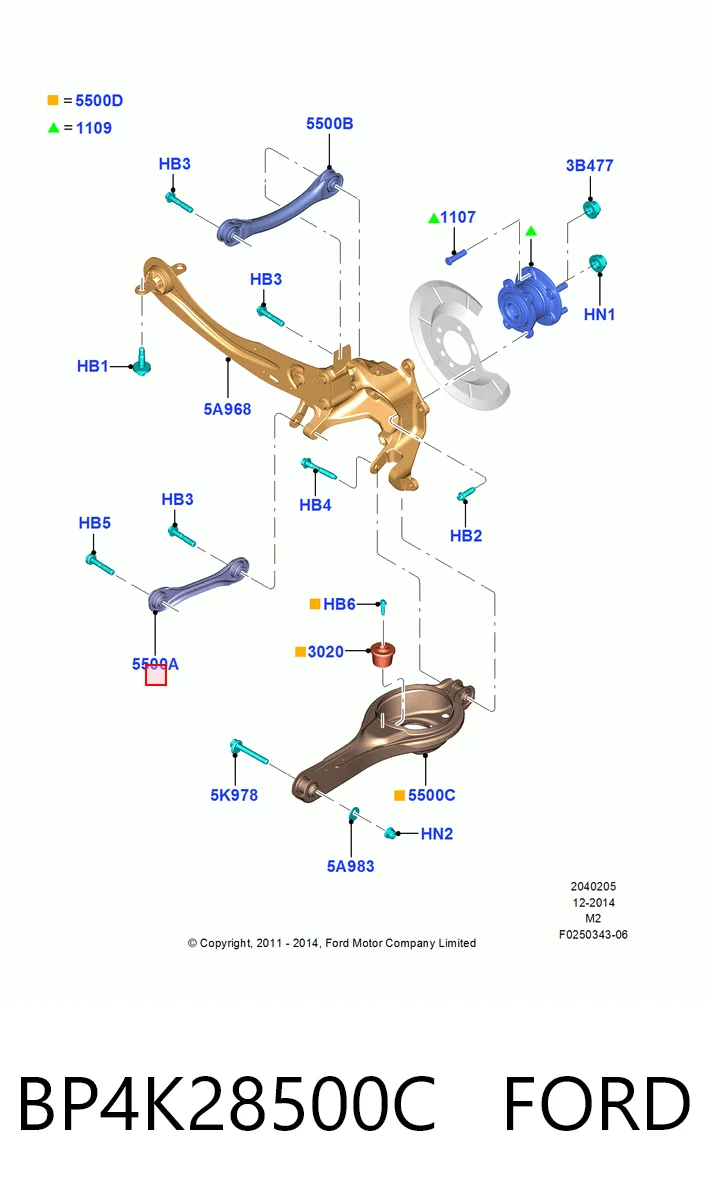 BP4K28500C Ford Brazo transversal de suspensión trasera