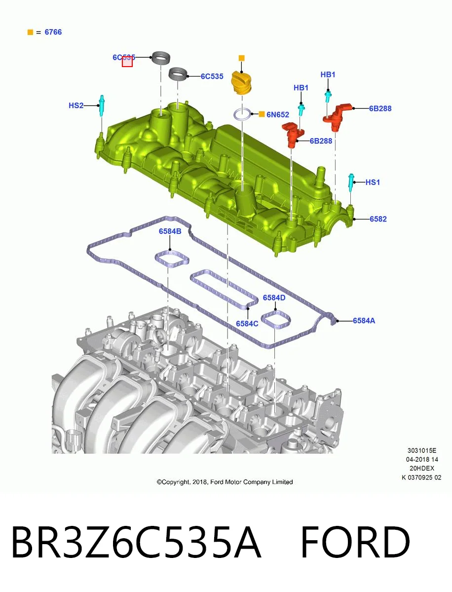 BR3Z6C535A Ford Junta de tapa de balancines, anillo