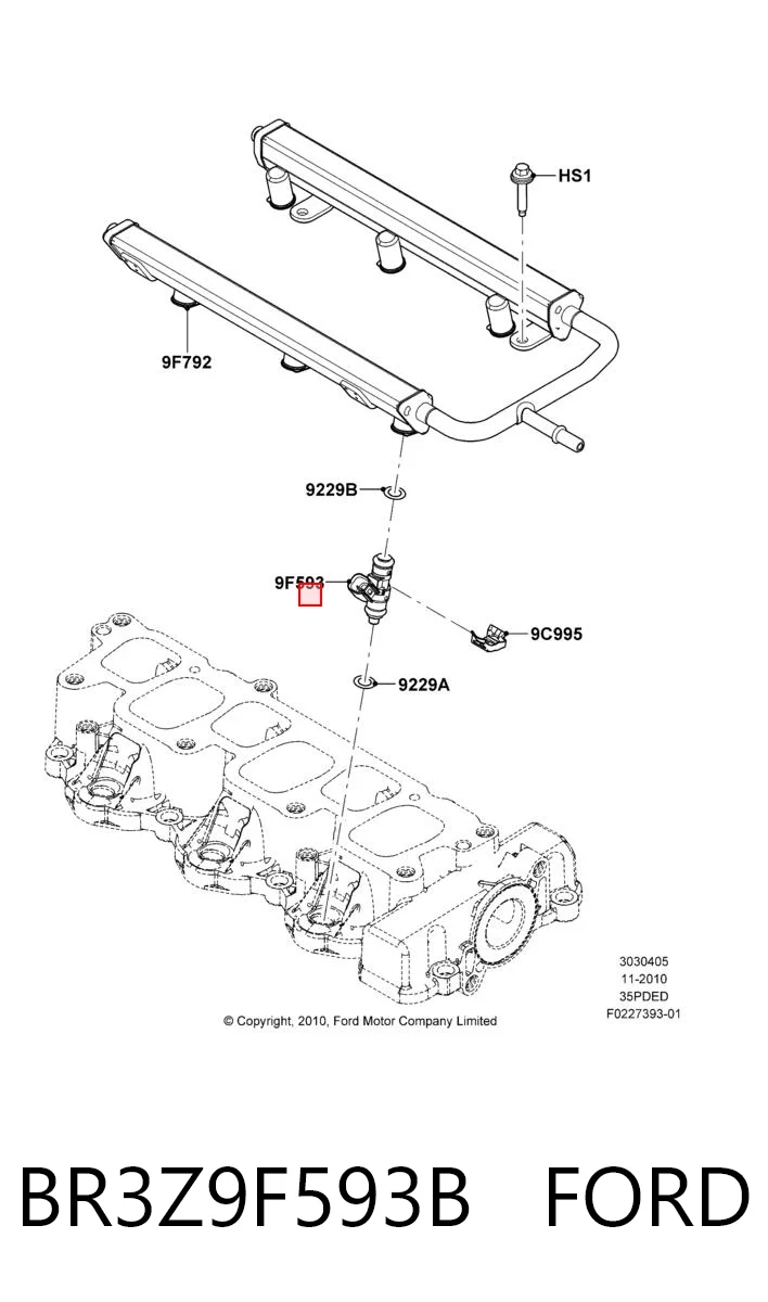 BR3Z9F593B Ford Inyector de combustible