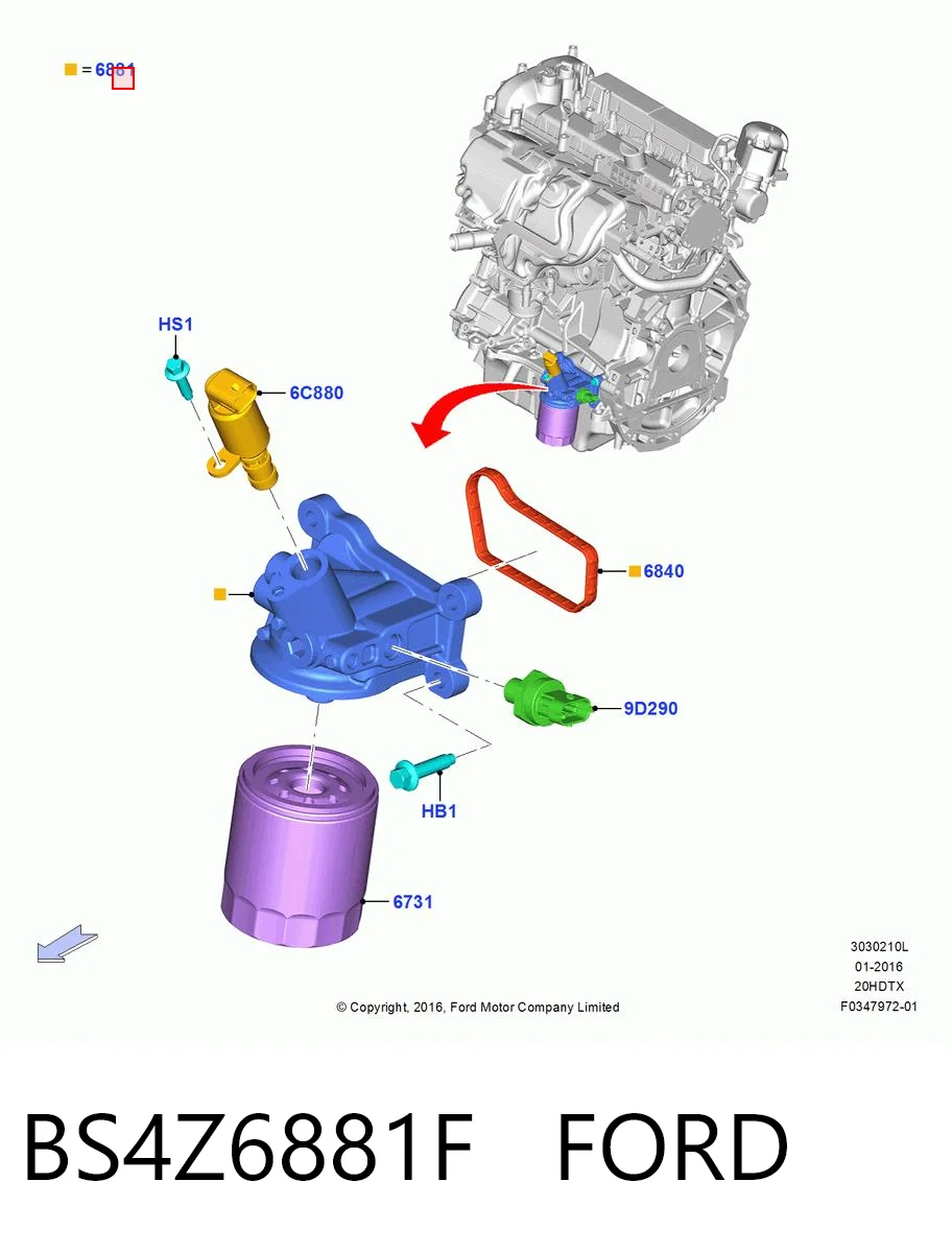 BS4Z6881F Ford Soporte del filtro de aceite