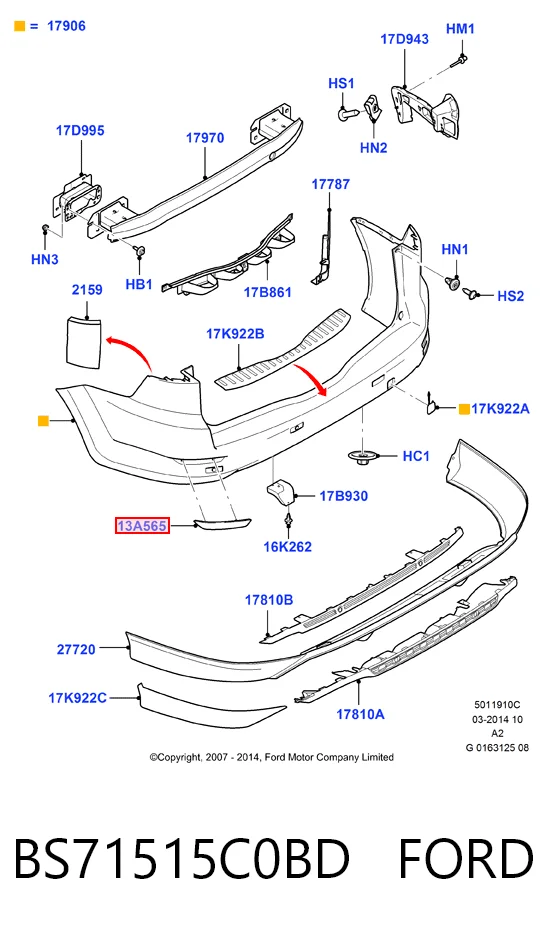 BS71515C0BD Ford Reflector, trasero, izquierdo