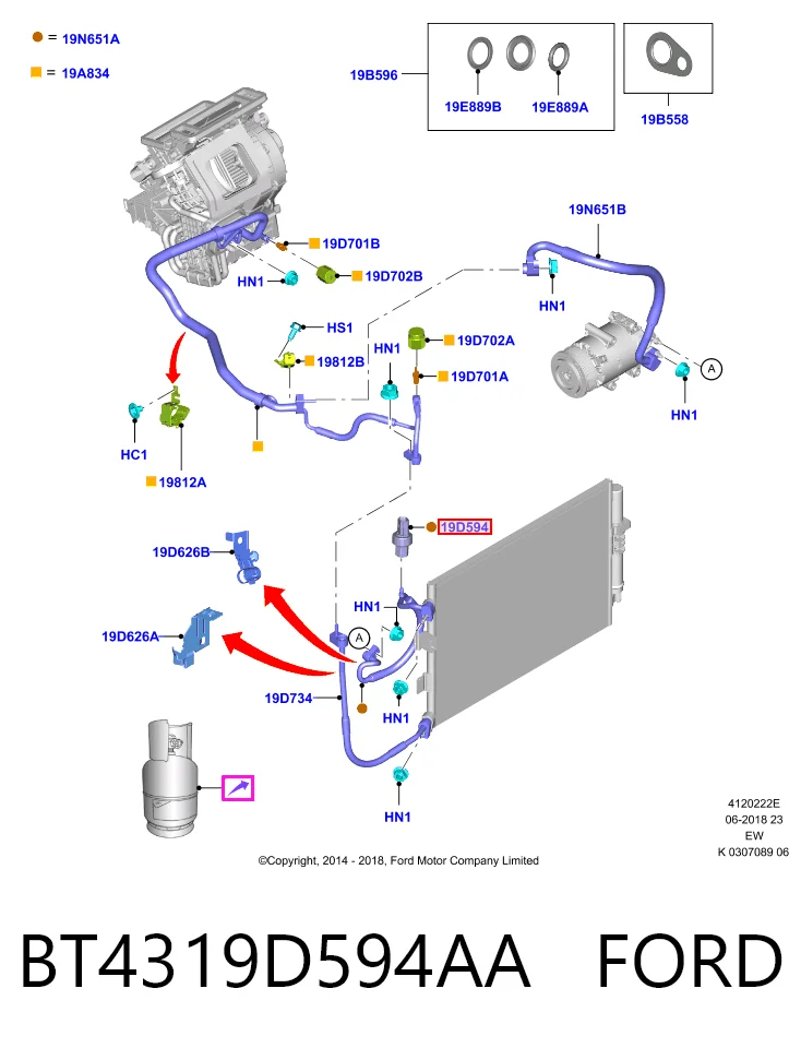 BT4319D594AA Ford Sensor de baja presion aire acondicionado