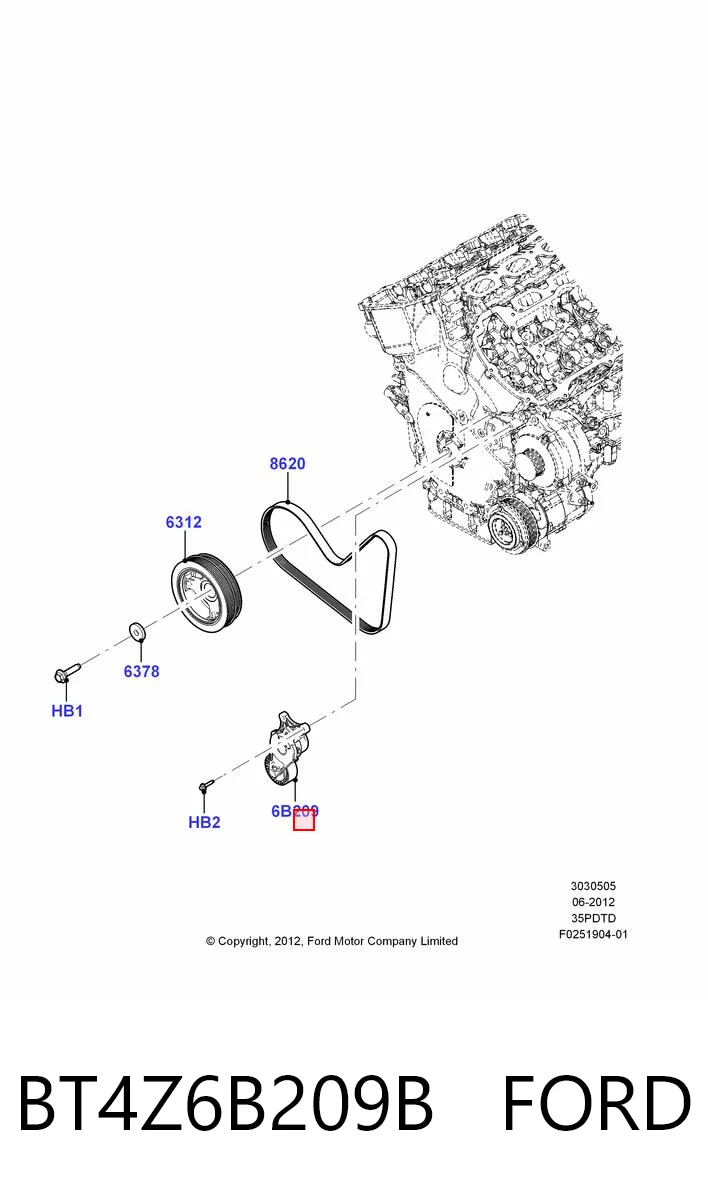 BT4Z6B209B Ford Tensor de correa de alternador